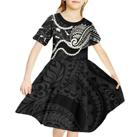 Aloha Hawaii Kalo Pikake Lei Kid Short Sleeve Dress Chest Tattoo Black Hawaiian Pattern