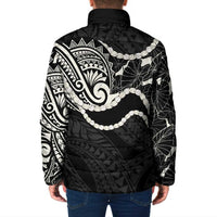 Aloha Hawaii Kalo Pikake Lei Padded Jacket Chest Tattoo Black Hawaiian Pattern