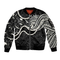Aloha Hawaii Kalo Pikake Lei Sleeve Zip Bomber Jacket Chest Tattoo Black Hawaiian Pattern