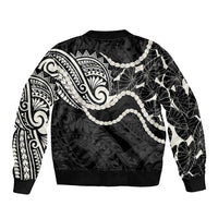 Aloha Hawaii Kalo Pikake Lei Sleeve Zip Bomber Jacket Chest Tattoo Black Hawaiian Pattern