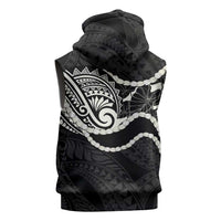 Aloha Hawaii Kalo Pikake Lei Sleeveless Hoodie Chest Tattoo Black Hawaiian Pattern
