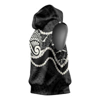 Aloha Hawaii Kalo Pikake Lei Sleeveless Hoodie Chest Tattoo Black Hawaiian Pattern