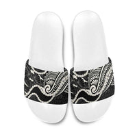 Aloha Hawaii Kalo Pikake Lei Slide Sandals Chest Tattoo Black Hawaiian Pattern