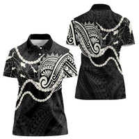 Aloha Hawaii Kalo Pikake Lei Women Polo Shirt Chest Tattoo Black Hawaiian Pattern LT14 - Polynesian Pride