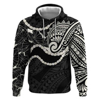 Aloha Hawaii Kalo Pikake Lei Zip Hoodie Chest Tattoo Black Hawaiian Pattern