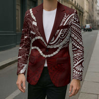 Aloha Hawaii Kalo Pikake Lei Blazer Chest Tattoo Oxblood Hawaiian Pattern