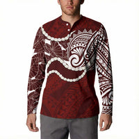 Aloha Hawaii Kalo Pikake Lei Button Sweatshirt Chest Tattoo Oxblood Hawaiian Pattern