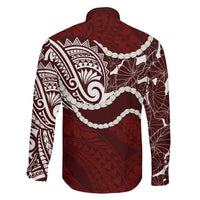 Aloha Hawaii Kalo Pikake Lei Family Matching Off The Shoulder Long Sleeve Dress and Hawaiian Shirt Chest Tattoo Oxblood Hawaiian Pattern LT14 - Polynesian Pride