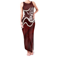Aloha Hawaii Kalo Pikake Lei Family Matching Tank Maxi Dress and Hawaiian Shirt Chest Tattoo Oxblood Hawaiian Pattern LT14 Mom's Dress Oxblood - Polynesian Pride