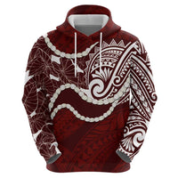 Aloha Hawaii Kalo Pikake Lei Hoodie Chest Tattoo Oxblood Hawaiian Pattern LT14 - Polynesian Pride