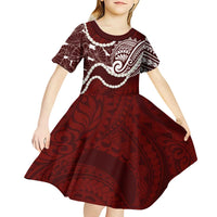 Aloha Hawaii Kalo Pikake Lei Kid Short Sleeve Dress Chest Tattoo Oxblood Hawaiian Pattern