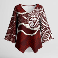 Aloha Hawaii Kalo Pikake Lei Kimono Sleeve Blouse Chest Tattoo Oxblood Hawaiian Pattern