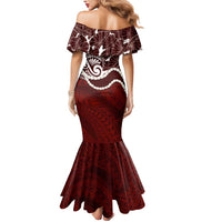 Aloha Hawaii Kalo Pikake Lei Mermaid Dress Chest Tattoo Oxblood Hawaiian Pattern