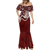 Aloha Hawaii Kalo Pikake Lei Mermaid Dress Chest Tattoo Oxblood Hawaiian Pattern