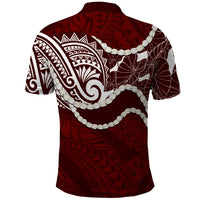 Aloha Hawaii Kalo Pikake Lei Polo Shirt Chest Tattoo Oxblood Hawaiian Pattern LT14 - Polynesian Pride