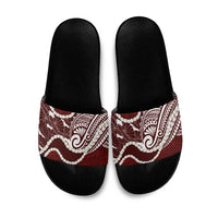 Aloha Hawaii Kalo Pikake Lei Slide Sandals Chest Tattoo Oxblood Hawaiian Pattern