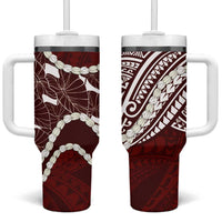 Aloha Hawaii Kalo Pikake Lei Tumbler With Handle Chest Tattoo Oxblood Hawaiian Pattern