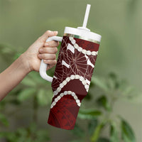 Aloha Hawaii Kalo Pikake Lei Tumbler With Handle Chest Tattoo Oxblood Hawaiian Pattern