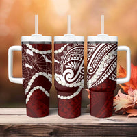 Aloha Hawaii Kalo Pikake Lei Tumbler With Handle Chest Tattoo Oxblood Hawaiian Pattern