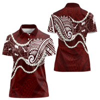 Aloha Hawaii Kalo Pikake Lei Women Polo Shirt Chest Tattoo Oxblood Hawaiian Pattern LT14 - Polynesian Pride
