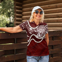 Aloha Hawaii Kalo Pikake Lei Women Polo Shirt Chest Tattoo Oxblood Hawaiian Pattern LT14 - Polynesian Pride