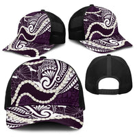 Aloha Hawaii Kalo Pikake Lei Baseball Net Cap Chest Tattoo Purple Hawaiian Pattern