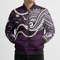 Aloha Hawaii Kalo Pikake Lei Bomber Puffer Jacket Chest Tattoo Purple Hawaiian Pattern