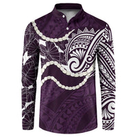 Aloha Hawaii Kalo Pikake Lei Button Sweatshirt Chest Tattoo Purple Hawaiian Pattern