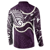 Aloha Hawaii Kalo Pikake Lei Button Sweatshirt Chest Tattoo Purple Hawaiian Pattern