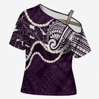 Aloha Hawaii Kalo Pikake Lei Cross Shoulder Shirt Chest Tattoo Purple Hawaiian Pattern