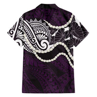 Aloha Hawaii Kalo Pikake Lei Family Matching Long Sleeve Bodycon Dress and Hawaiian Shirt Chest Tattoo Purple Hawaiian Pattern LT14 - Polynesian Pride