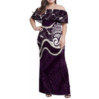 Aloha Hawaii Kalo Pikake Lei Family Matching Off Shoulder Maxi Dress and Hawaiian Shirt Chest Tattoo Purple Hawaiian Pattern LT14 Mom's Dress Purple - Polynesian Pride