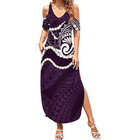 Aloha Hawaii Kalo Pikake Lei Family Matching Summer Maxi Dress and Hawaiian Shirt Chest Tattoo Purple Hawaiian Pattern LT14 Mom's Dress Purple - Polynesian Pride