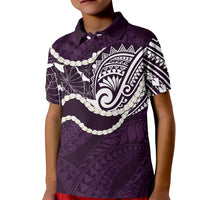 Aloha Hawaii Kalo Pikake Lei Kid Polo Shirt Chest Tattoo Purple Hawaiian Pattern LT14 Kid Purple - Polynesian Pride