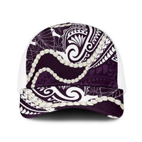 Aloha Hawaii Kalo Pikake Lei Mesh Trucker Cap Chest Tattoo Purple Hawaiian Pattern