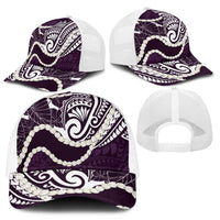 Aloha Hawaii Kalo Pikake Lei Mesh Trucker Cap Chest Tattoo Purple Hawaiian Pattern