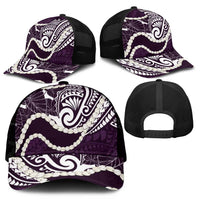 Aloha Hawaii Kalo Pikake Lei Mesh Trucker Cap Chest Tattoo Purple Hawaiian Pattern