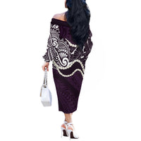 Aloha Hawaii Kalo Pikake Lei Off The Shoulder Long Sleeve Dress Chest Tattoo Purple Hawaiian Pattern LT14 - Polynesian Pride