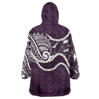 Aloha Hawaii Kalo Pikake Lei Wearable Blanket Hoodie Chest Tattoo Purple Hawaiian Pattern