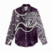 Aloha Hawaii Kalo Pikake Lei Women Casual Shirt Chest Tattoo Purple Hawaiian Pattern