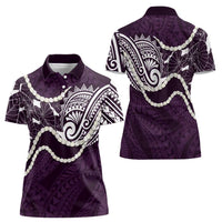 Aloha Hawaii Kalo Pikake Lei Women Polo Shirt Chest Tattoo Purple Hawaiian Pattern LT14 - Polynesian Pride