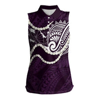Aloha Hawaii Kalo Pikake Lei Women Sleeveless Polo Shirt Chest Tattoo Purple Hawaiian Pattern