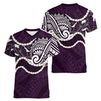 Aloha Hawaii Kalo Pikake Lei Women V-Neck T-Shirt Chest Tattoo Purple Hawaiian Pattern LT14 - Polynesian Pride