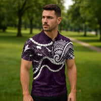 Aloha Hawaii Kalo Pikake Lei Zipper Polo Shirt Chest Tattoo Purple Hawaiian Pattern LT14 - Polynesian Pride