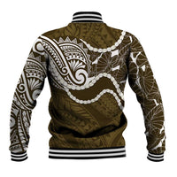 Aloha Hawaii Kalo Pikake Lei Baseball Jacket Chest Tattoo Gold Hawaiian Pattern