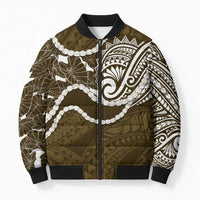 Aloha Hawaii Kalo Pikake Lei Bomber Puffer Jacket Chest Tattoo Gold Hawaiian Pattern