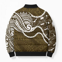 Aloha Hawaii Kalo Pikake Lei Bomber Puffer Jacket Chest Tattoo Gold Hawaiian Pattern