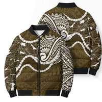 Aloha Hawaii Kalo Pikake Lei Bomber Puffer Jacket Chest Tattoo Gold Hawaiian Pattern