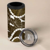 Aloha Hawaii Kalo Pikake Lei 4 in 1 Can Cooler Tumbler Chest Tattoo Gold Hawaiian Pattern