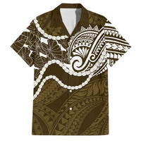 Aloha Hawaii Kalo Pikake Lei Family Matching Off Shoulder Short Dress and Hawaiian Shirt Chest Tattoo Gold Hawaiian Pattern LT14 Dad's Shirt - Short Sleeve Gold - Polynesian Pride